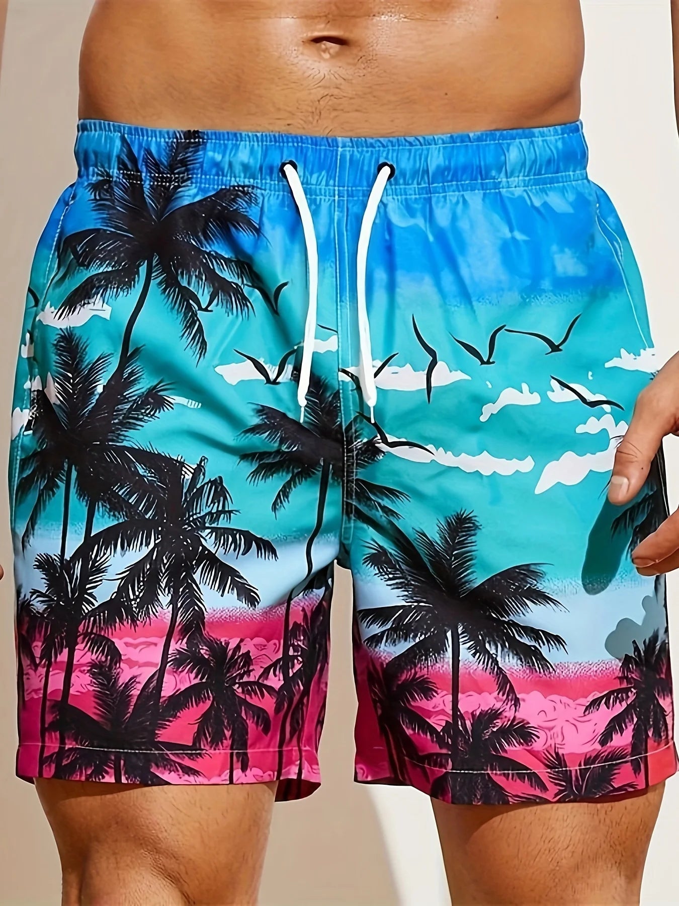 Pantalón Corto 3D Árbol de Coco Hombre | Bañador Playa Suelto Secado Rápido