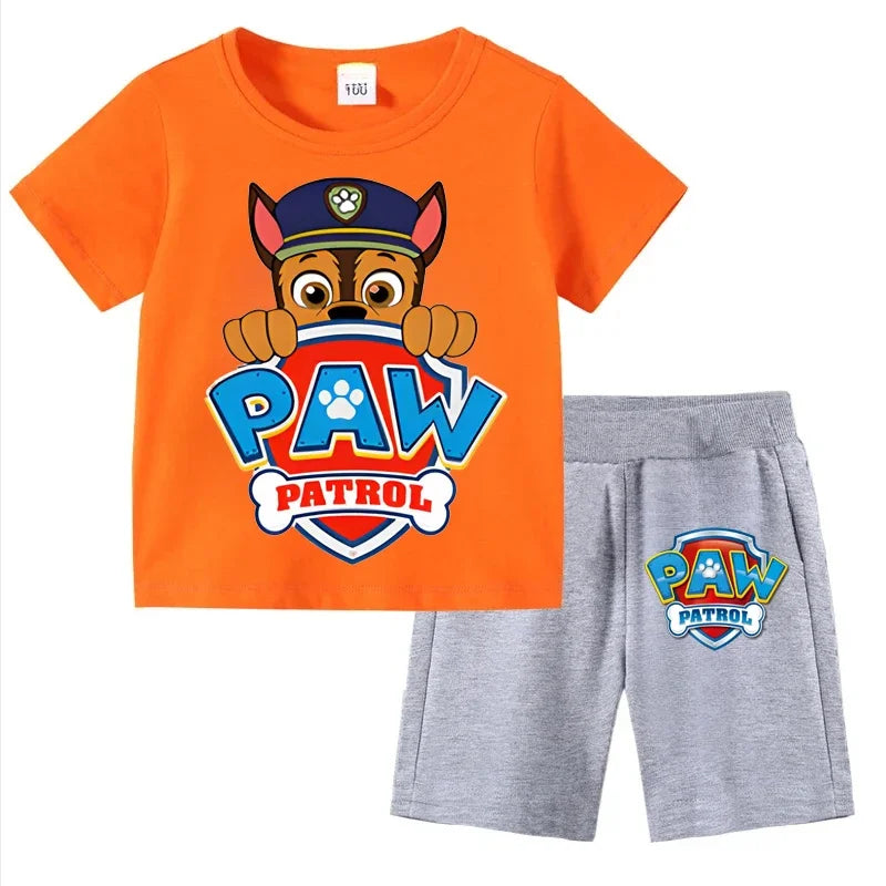 Conjunto de Patrulla Canina para niños, camiseta de manga corta, Top + pantalones cortos, trajes de 2 piezas, traje de dibujos animados para niños de 3 a 8 años, ropa para niños para verano