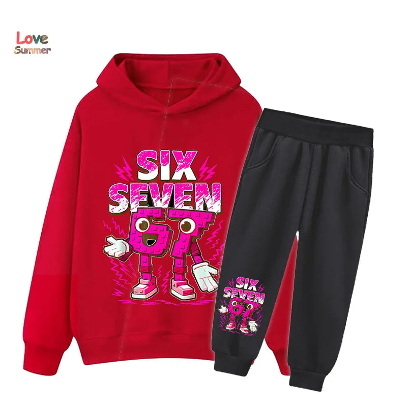 67 Six Seven sudadera con capucha pantalón 2 uds niños niñas italiano Brainrot chico niña sudadera 2 uds traje con capucha bebé chándal Casual