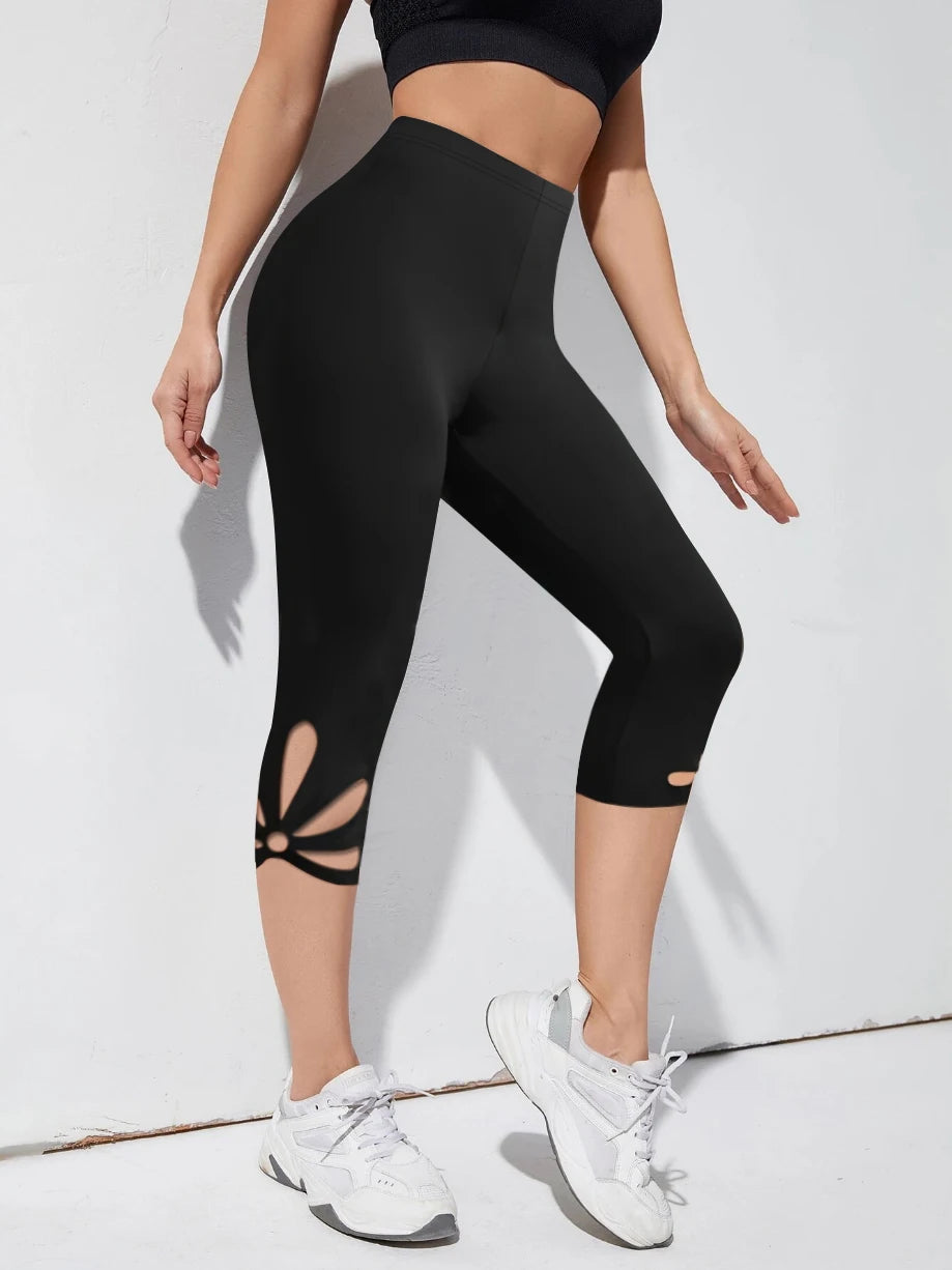 Leggings Recortados para Mujer, 400 Unidades, Mezcla de Poliéster, Pantalones Capri Ajustados de Cintura Alta, Color Sólido, Tejido de Punto