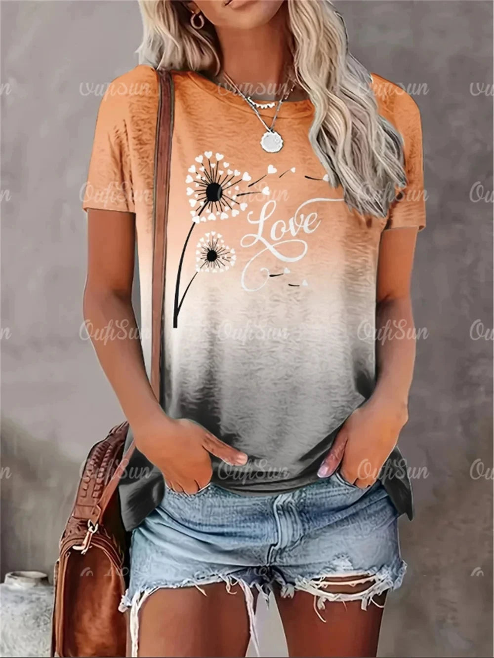 Camiseta con estampado de corazón para mujer, ropa de gran tamaño, camisetas, blusa de cuello redondo, diseño Original, nuevo estilo 2024