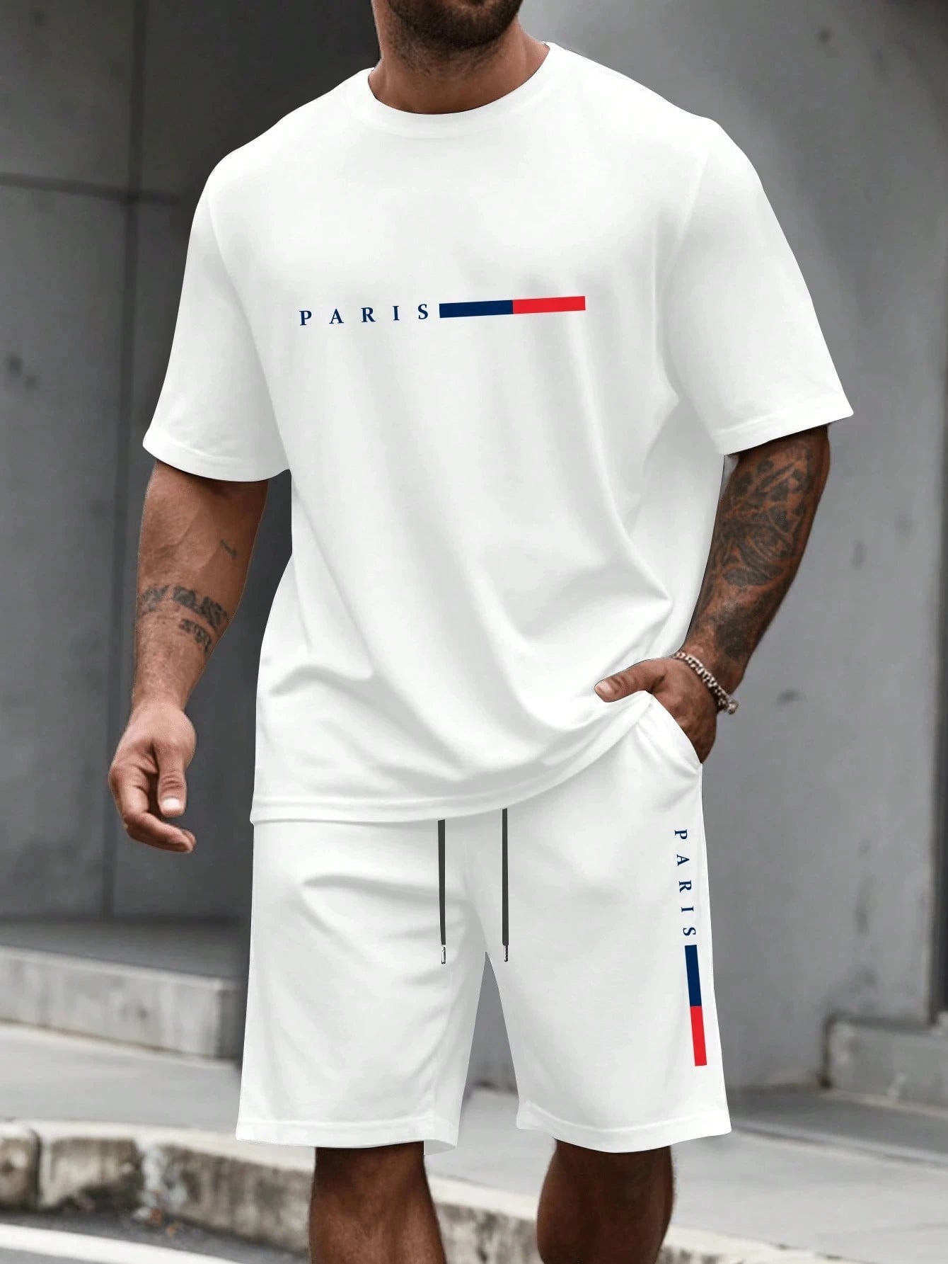 Chándal de hombre 2 piezas  Conjunto de camisa y pantalones cortos de manga corta con cuello redondo, traje para correr para hombre, camisetas de talla grande, ropa para hombre, camiseta de verano