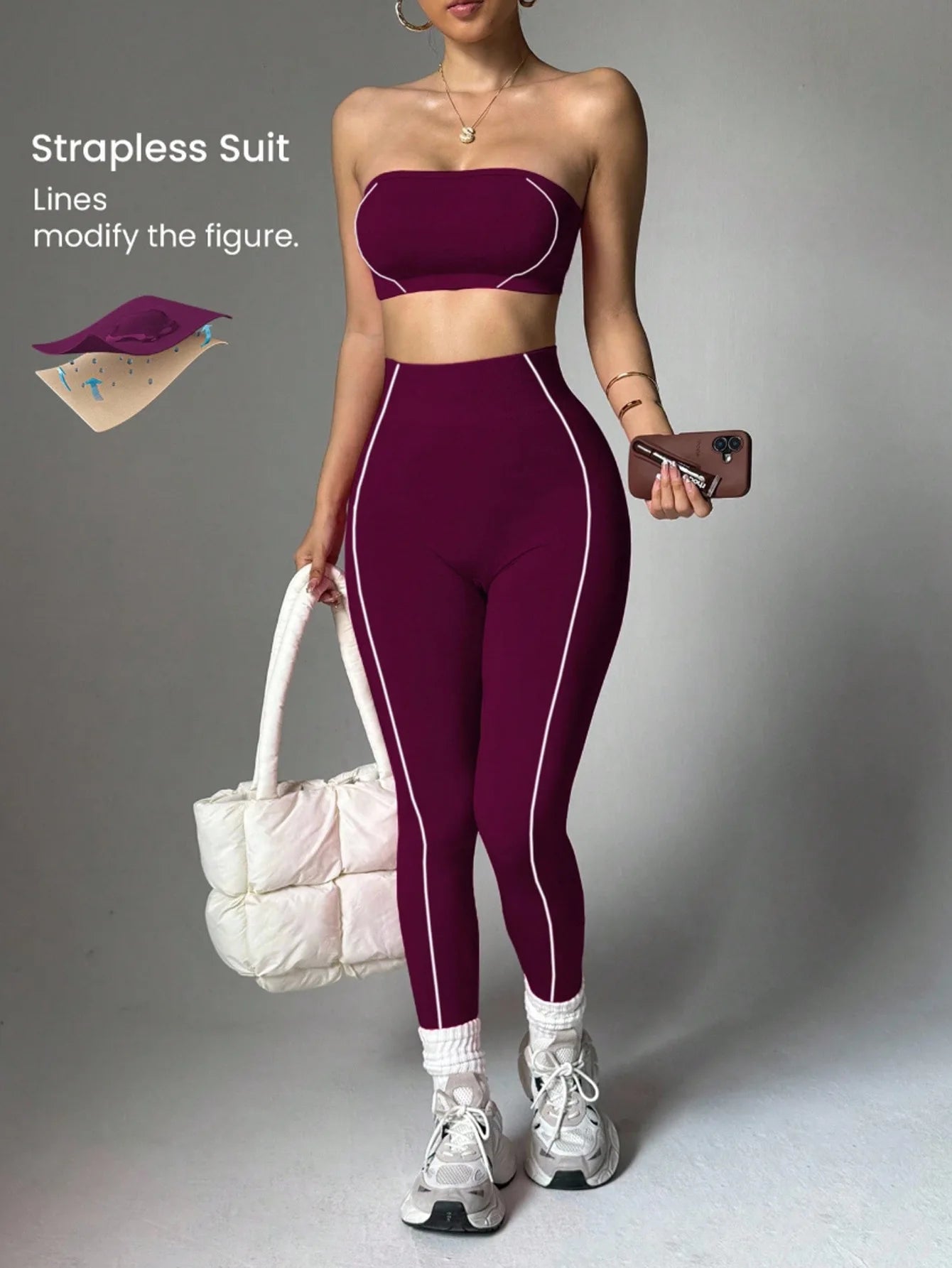 Conjunto Deportivo de 2 Piezas para Mujer: Sujetador Deportivo sin Tirantes y Leggings de Yoga de Cintura Alta con Relleno para Entrenamiento, Fitness y Gimnasio