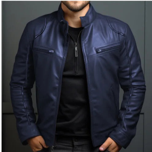 Chaqueta informal de cuero PU para hombre, estilo Punk, cuello con cremallera, multicremallera, ropa de calle de estilo motero más baja a la moda