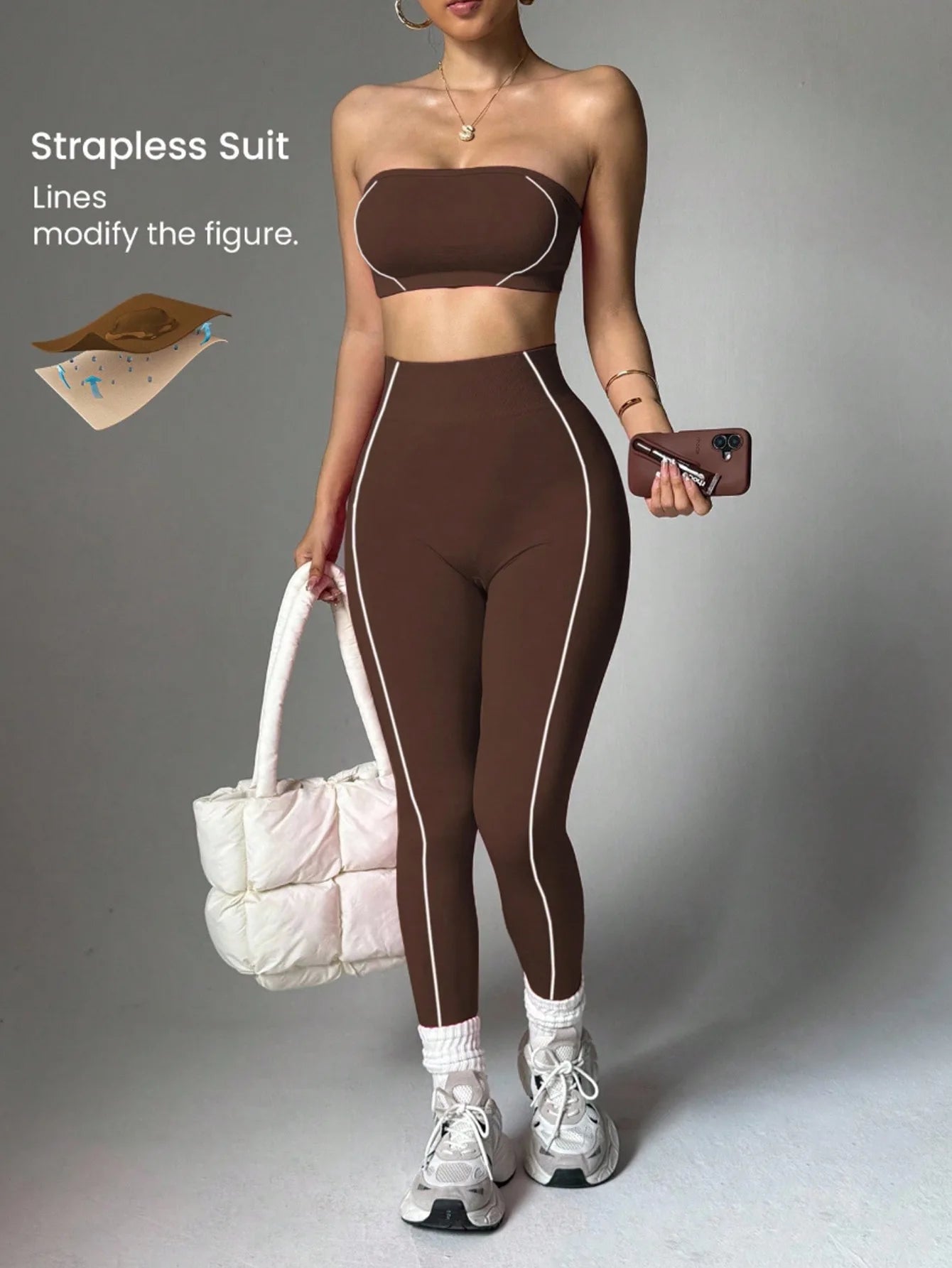 Conjunto Deportivo de 2 Piezas para Mujer: Sujetador Deportivo sin Tirantes y Leggings de Yoga de Cintura Alta con Relleno para Entrenamiento, Fitness y Gimnasio