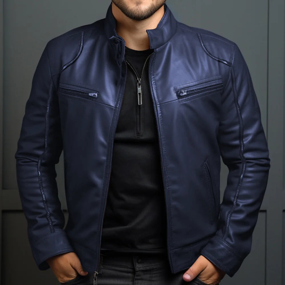 Chaqueta informal de cuero PU para hombre, estilo Punk, cuello con cremallera, multicremallera, ropa de calle de estilo motero más baja a la moda