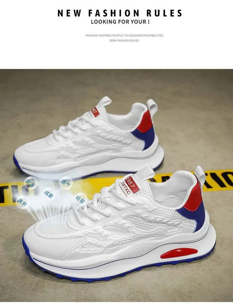 Zapatos deportivos informales y versátiles para hombre, botas de moto cruzadas blancas a la moda, suela suave, transpirabno 2024