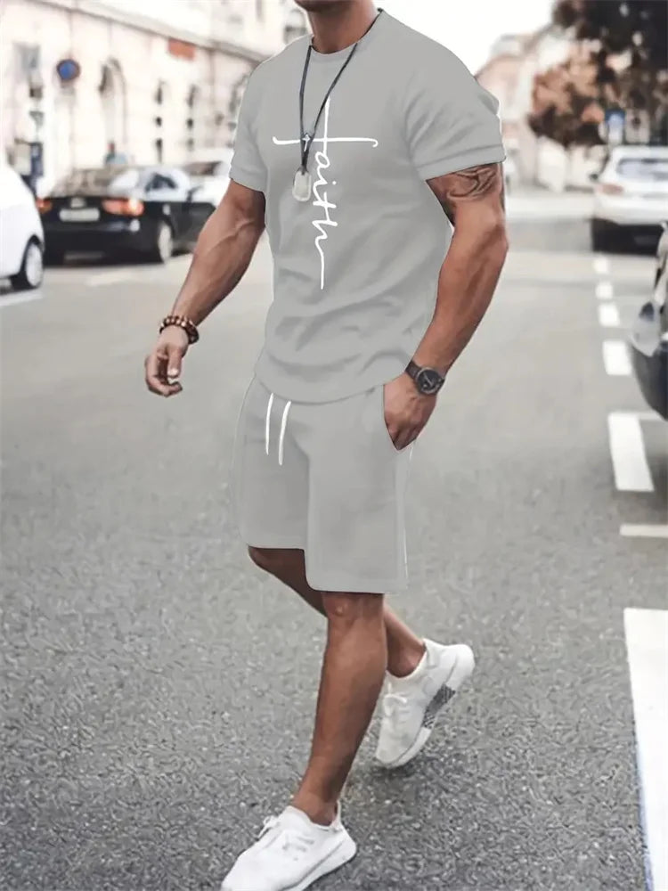 Conjunto Deportivo Hombre 2 Piezas | Camiseta + Pantalón Corto Estampado Playa