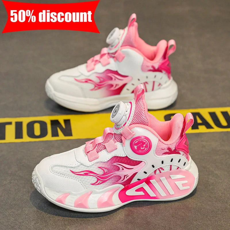 Zapatos Deportivos para Niños, Nuevos Zapatos de Baloncesto con Hebilla de Perilla, Antideslizantes, Resistentes al Desgaste, Transpirables, de Malla Deportiva, para Caminar