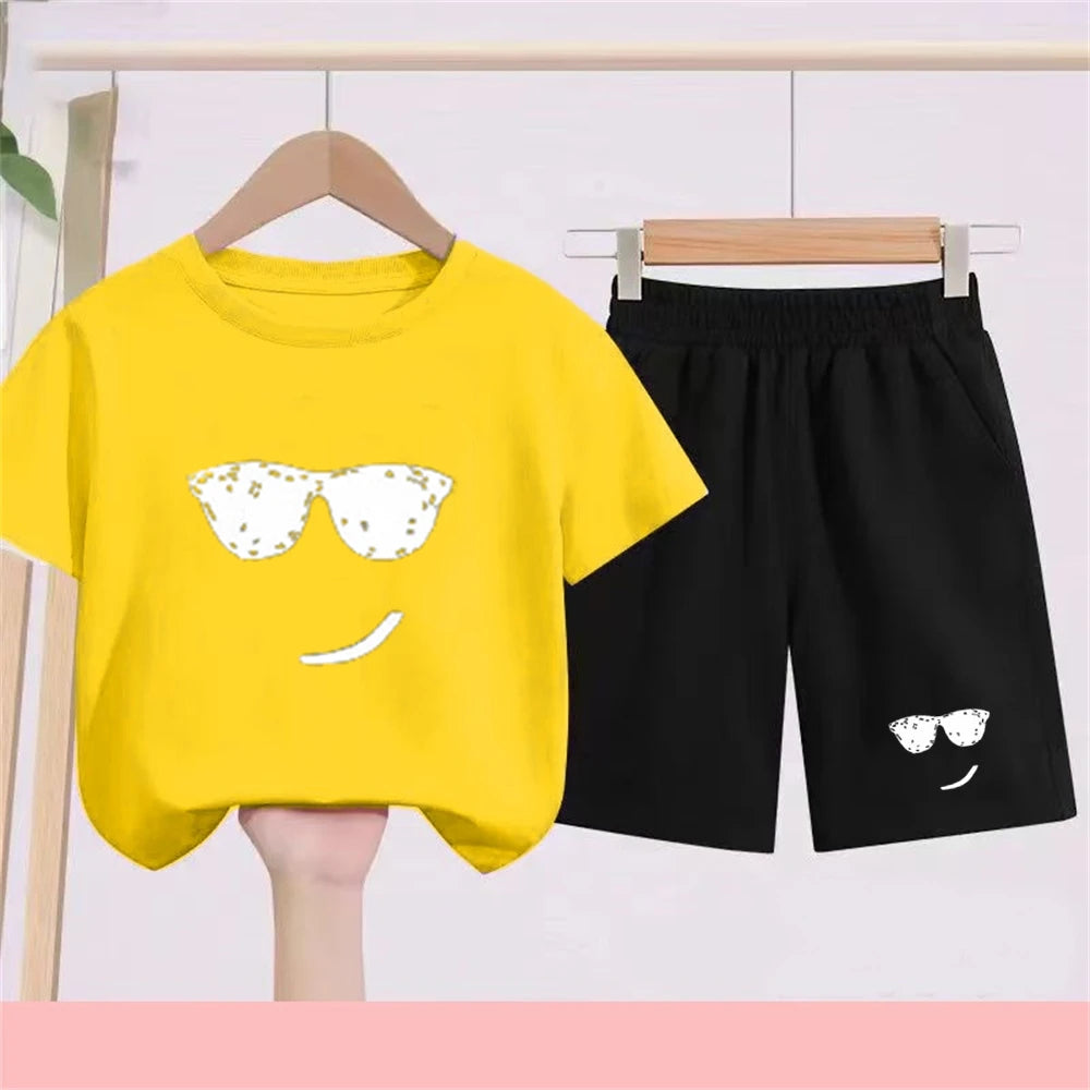 Camiseta de verano para niños de 3 a 12 años, conjunto de camiseta blanca y pantalones cortos, 2 uds., conjunto fresco y refrescante de manga corta con estampado para niños
