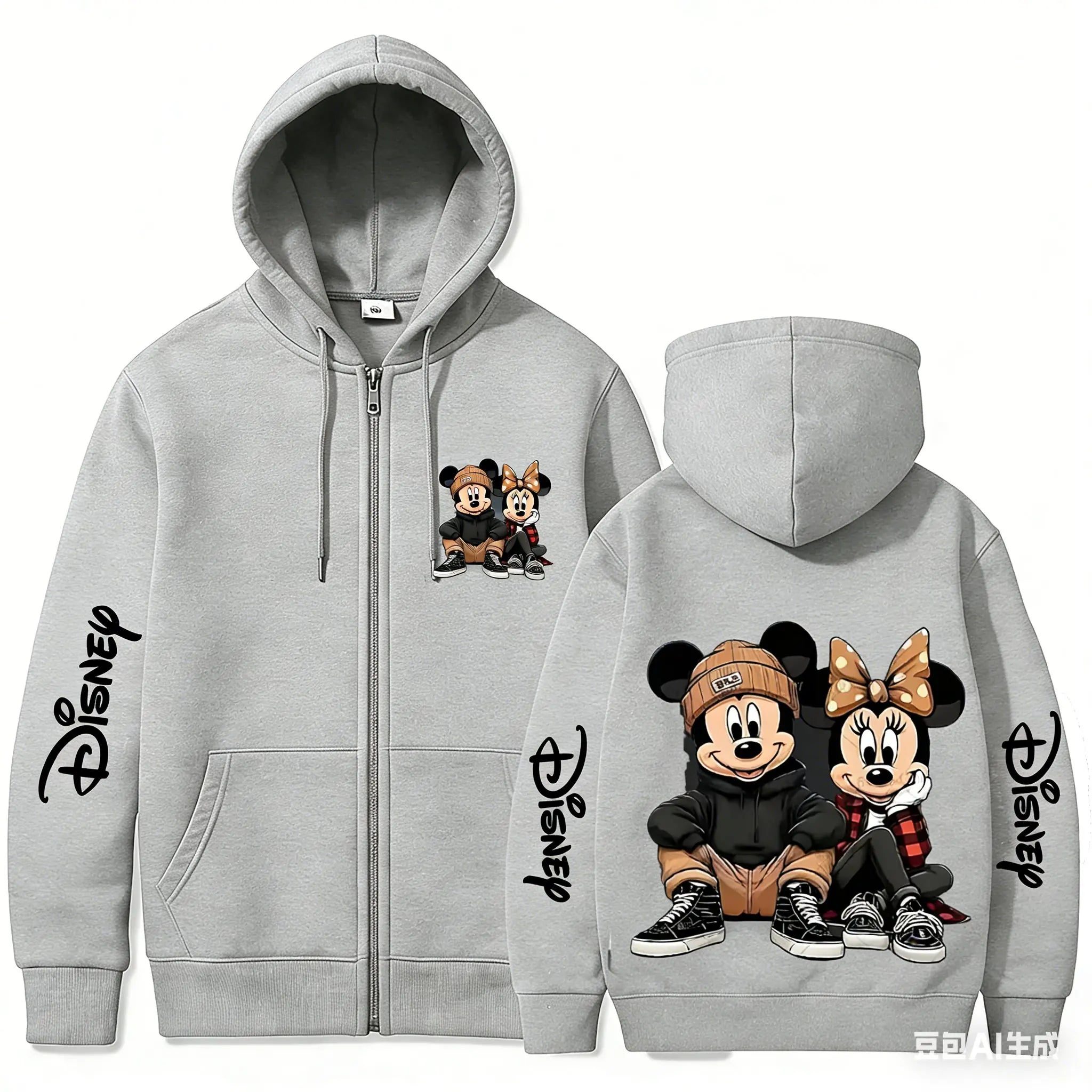 Sudadera con capucha y cremallera de Disney Mickey Minnie para hombre y mujer, ropa de calle de manga larga, Tops informales para primavera y verano, 2026
