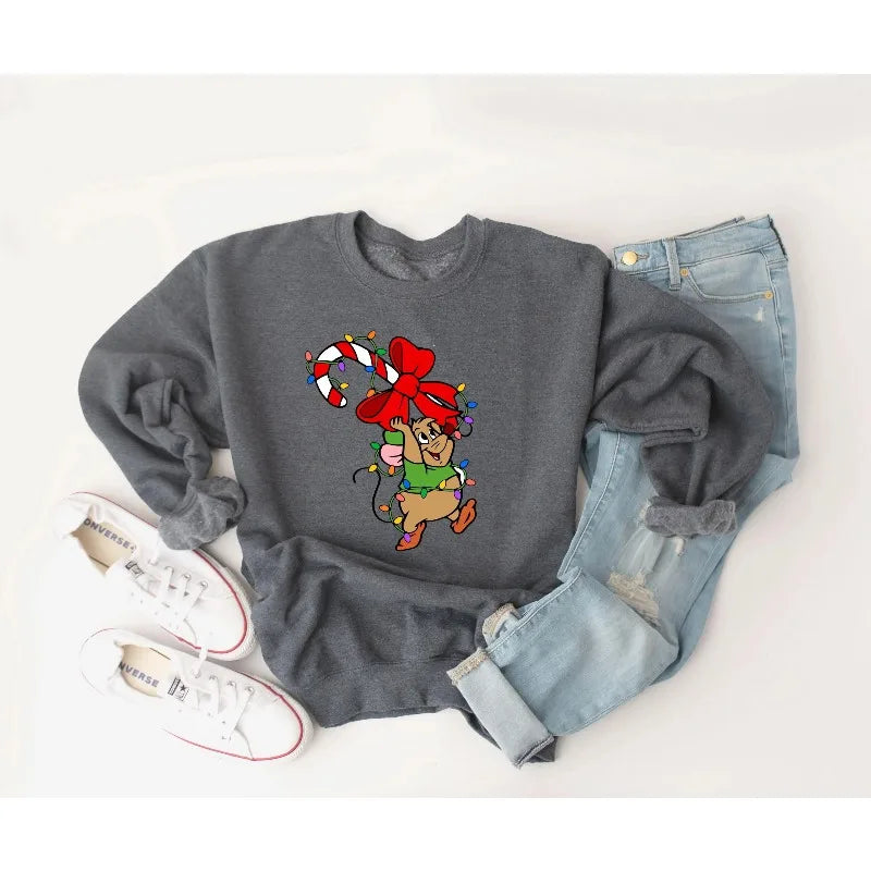 Navidad de Disney Jaq y Gus, sudaderas con capucha de pareja navideña de Disney, sudaderas con capucha navideñas de ajuste familiar de Disney, sudaderas con capucha navideñas de Cenicienta
