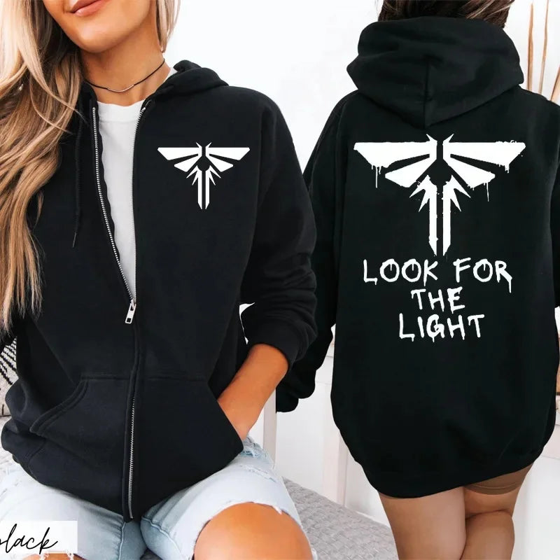 Sudadera con capucha con cremallera para pareja con estampado Last of Us, fibra de acetato, cuello redondo, manga larga, mezcla de algodón, sudadera con capucha Unisex