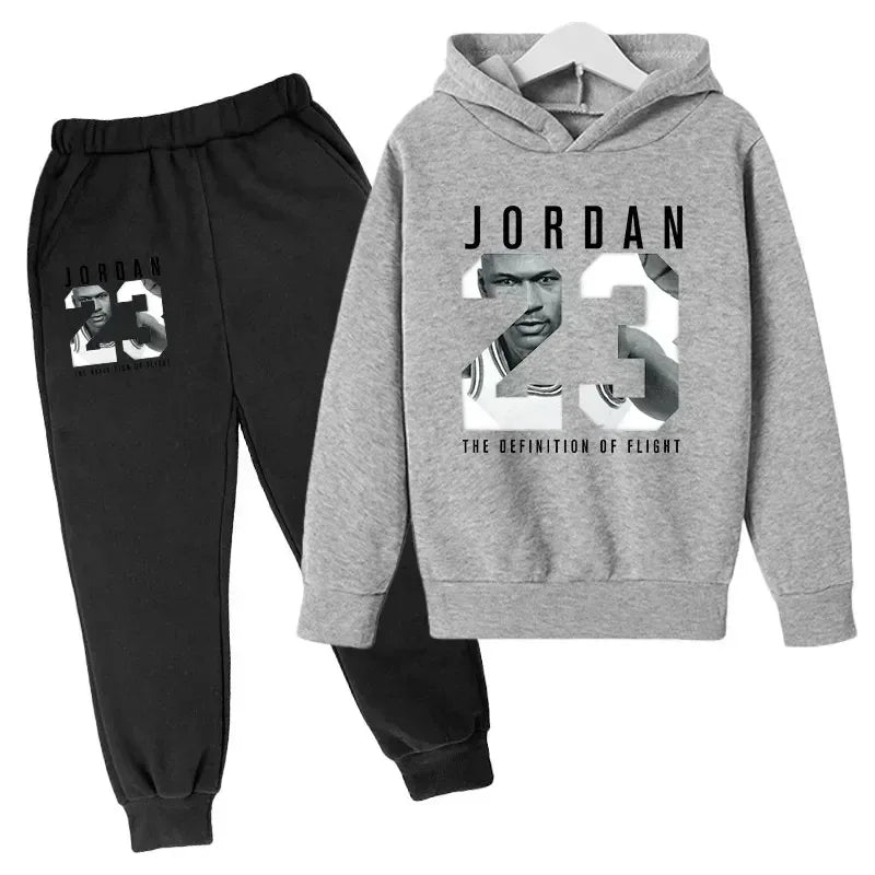 Conjunto de 2 Piezas de Sudadera con Capucha y Pantalones con Estampado Número 23 para Niños, Ropa de Otoño Invierno, Ropa Cálida Informal para Niñas y Niños, Sudaderas Deportivas de Moda