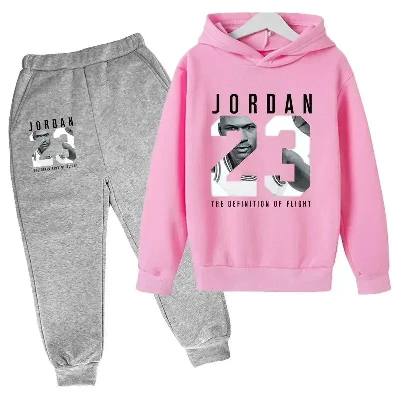 Conjunto de 2 Piezas de Sudadera con Capucha y Pantalones con Estampado Número 23 para Niños, Ropa de Otoño Invierno, Ropa Cálida Informal para Niñas y Niños, Sudaderas Deportivas de Moda