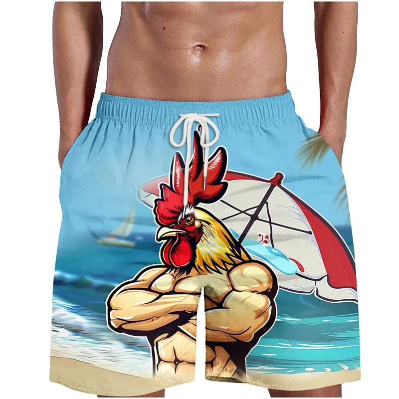 Pantalón Corto 3D Grafiti Gallo Hombre | Bañador Playa Transpirable