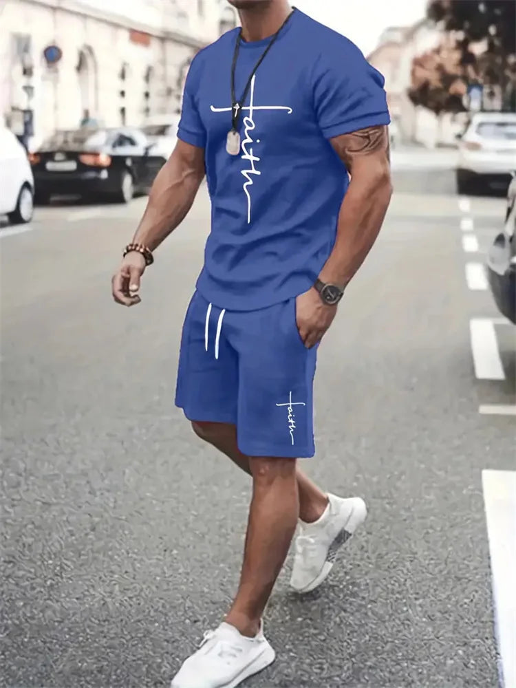 Conjunto Deportivo Hombre 2 Piezas | Camiseta + Pantalón Corto Estampado Playa