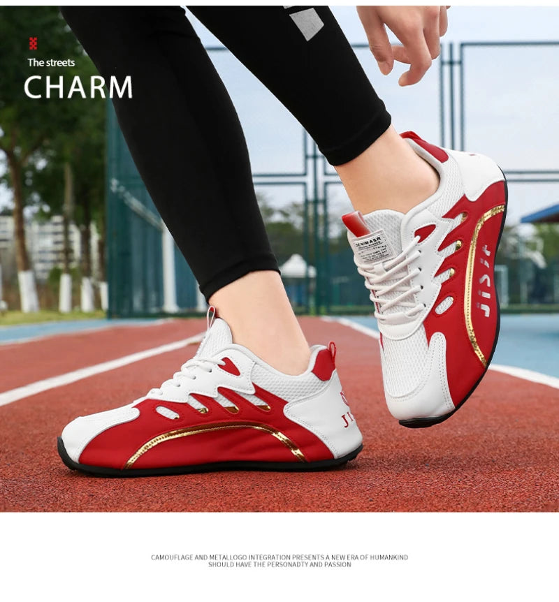 Zapatillas de deporte de malla transpirable rojas y blancas para hombre, zapatos para correr informales a la moda, zapatillas deportivas ligeras antideslizantes para uso diario