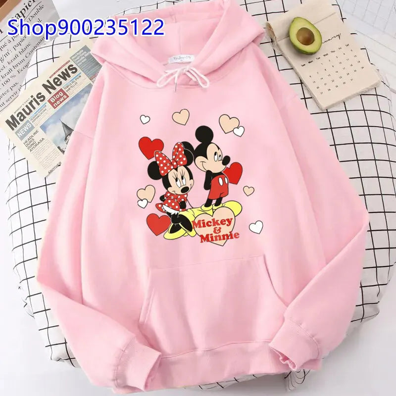 Sudadera con Capucha Estilo Harajuku para Mujer, Ropa Oversize con Estampado de Mickey y Minnie, Sudadera Hip Hop, Sudadera con Capucha con Corazón de San Valentín, Regalos