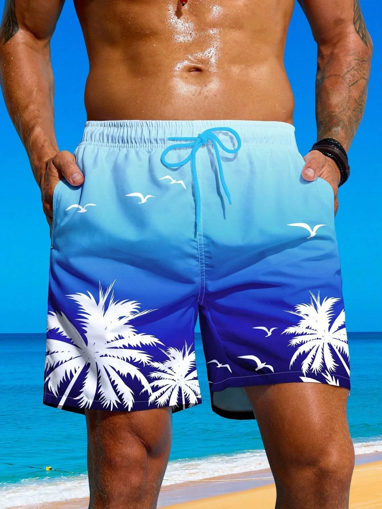 Pantalones cortos deportivos con estampado 3D para hombre, transpirables, de secado rápido, para vacaciones hawaianas, para exteriores, calle, moda informal, pantalones cortos de playa, bañador
