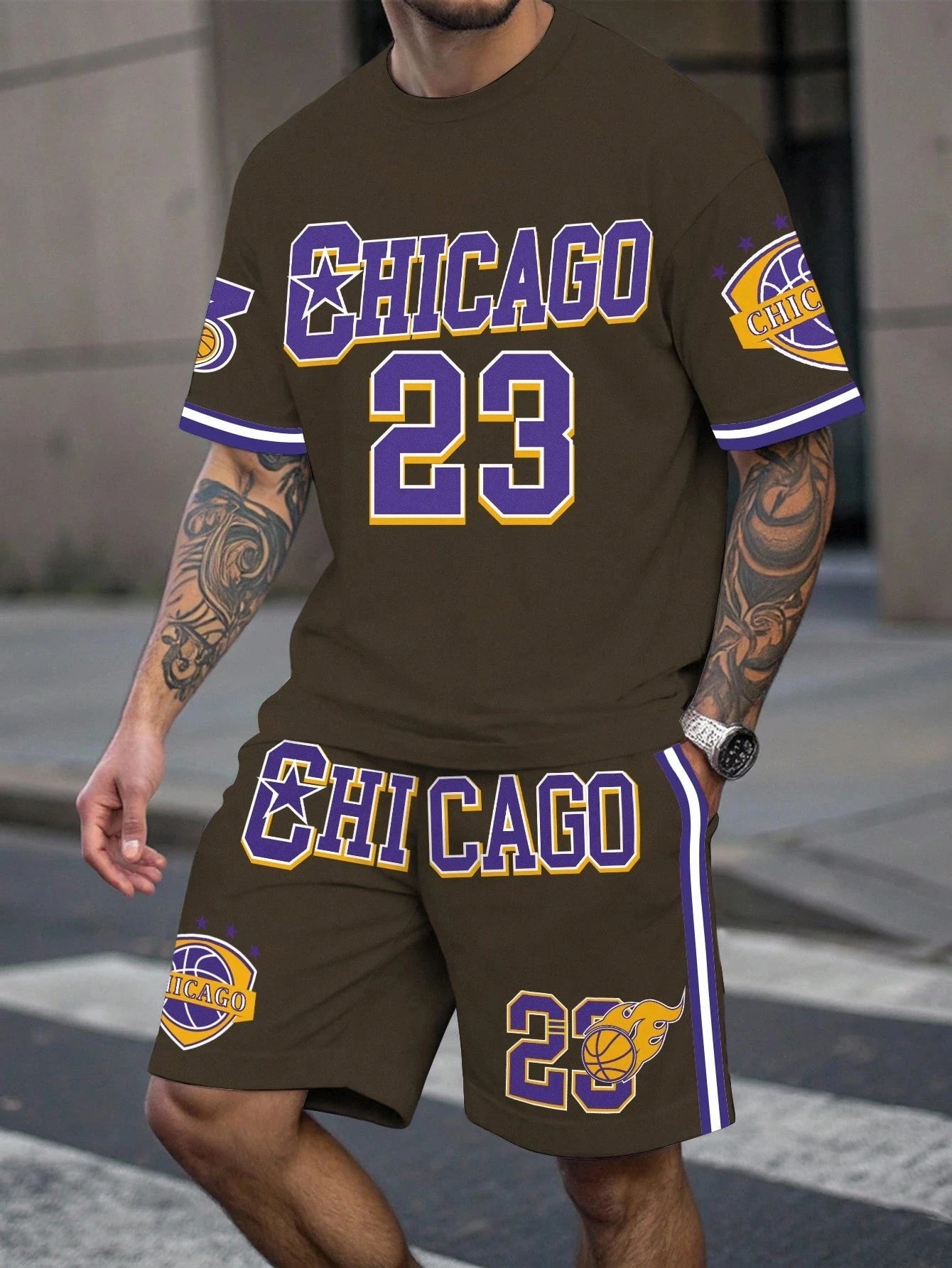 Conjunto de pantalones cortos deportivos de manga corta para hombre, ropa deportiva de baloncesto transpirable de talla grande, camiseta con estampado de letras, pantalones cortos, conjunto de 2 piezas