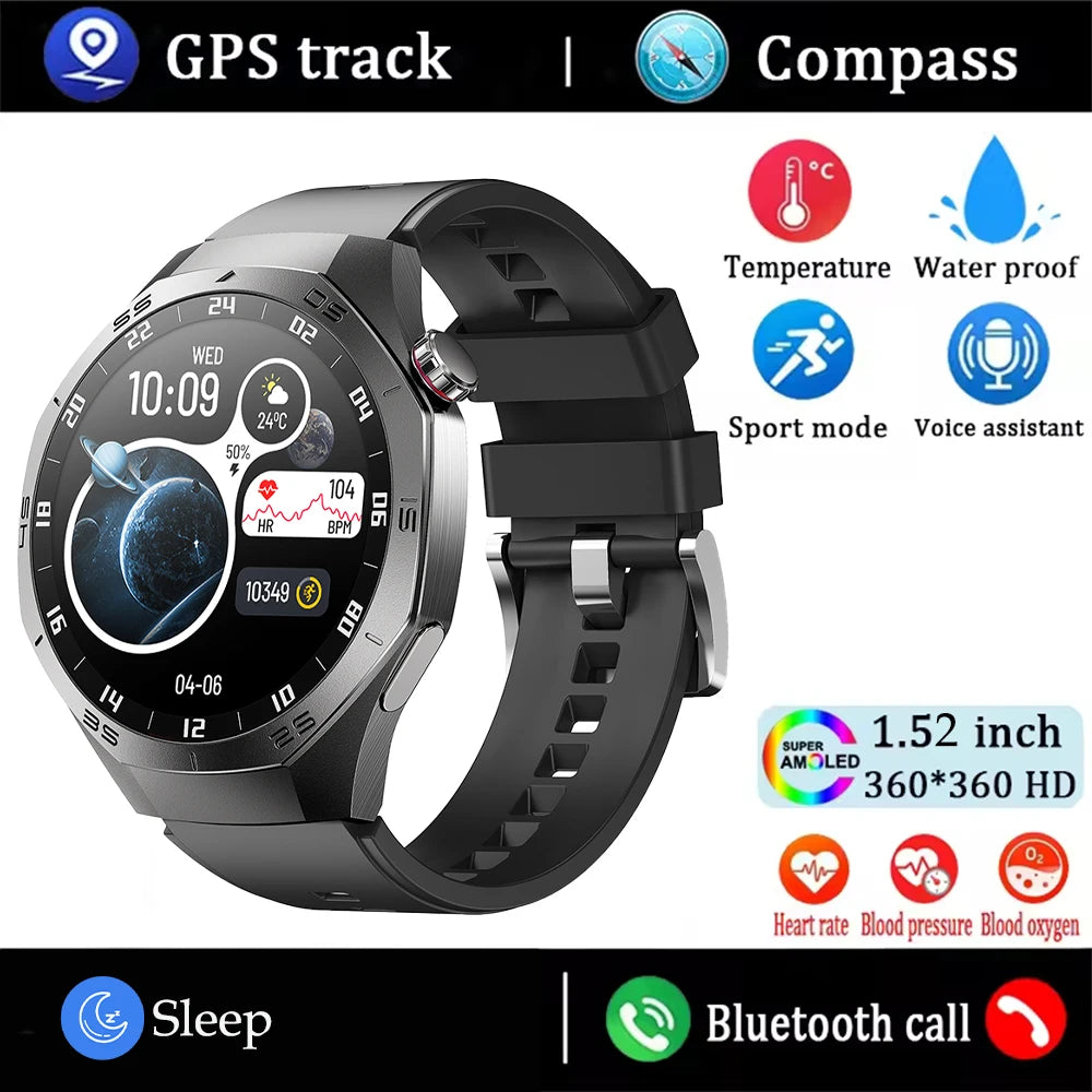 2025New para Android e ios reloj inteligente hombres pantalla AMOLED GPS trayectoria de movimiento ritmo cardíaco llamadas Bluetooth SmartWatch impermeable