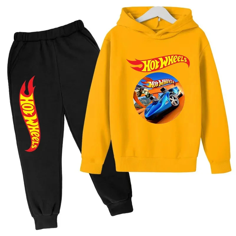 Ropa para niños Hot Wheels juego de coches Abrigo con capucha estampado 3-12 años niños niñas niño Top + Pantalones sudadera de moda ropa deportiva Casual