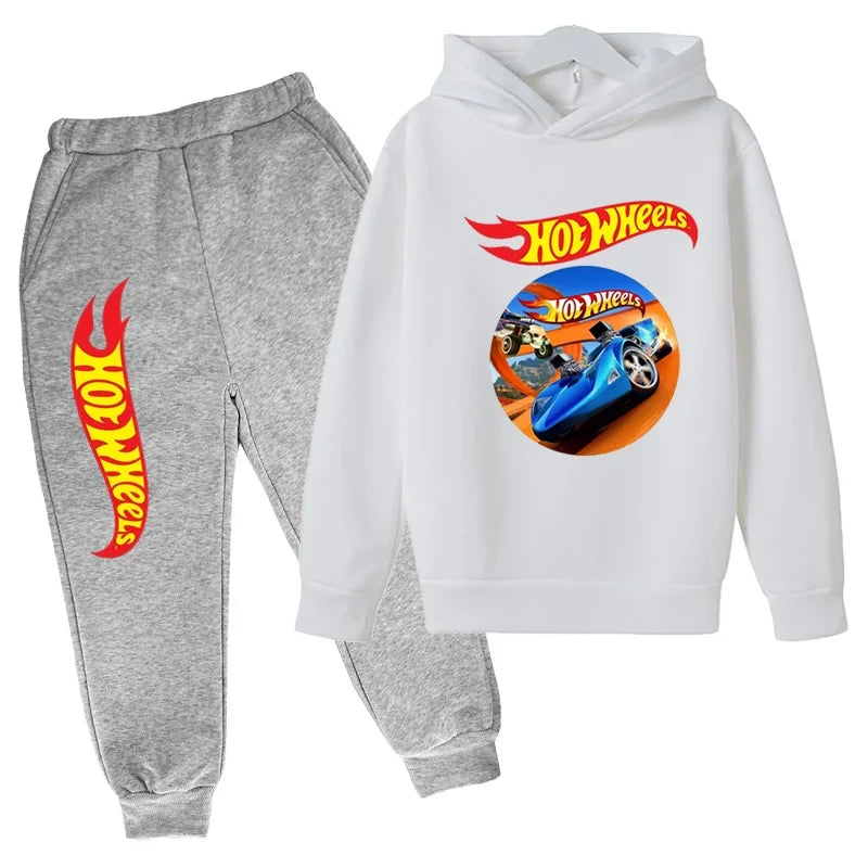Ropa para niños Hot Wheels juego de coches Abrigo con capucha estampado 3-12 años niños niñas niño Top + Pantalones sudadera de moda ropa deportiva Casual