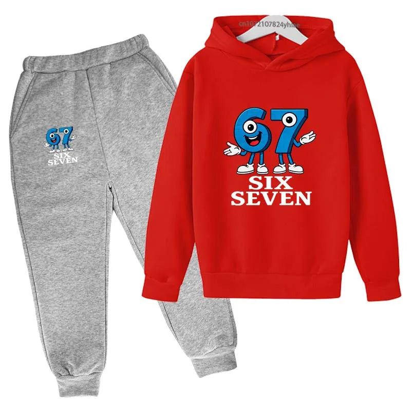 Six Seven divertido estampado de números niños primavera otoño Casual 2 uds Sudadera con capucha + Pantalones chándales 2-13 años niños niñas trajes diarios ropa