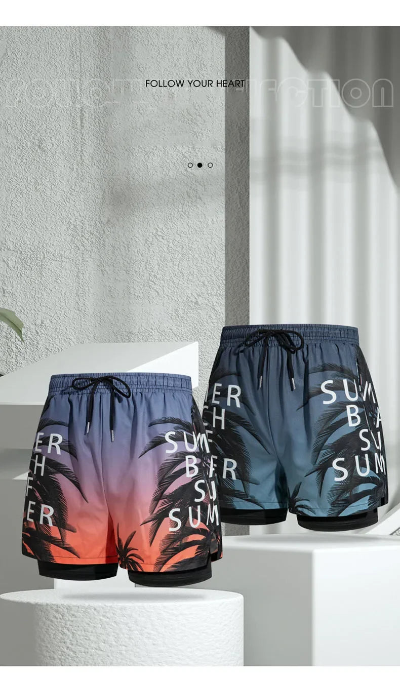 Nuevo Bañadores para hombre, pantalones cortos de baño de doble capa, antivergüenza, forrados con pantalones de playa profesionales, equipo de natación para adultos