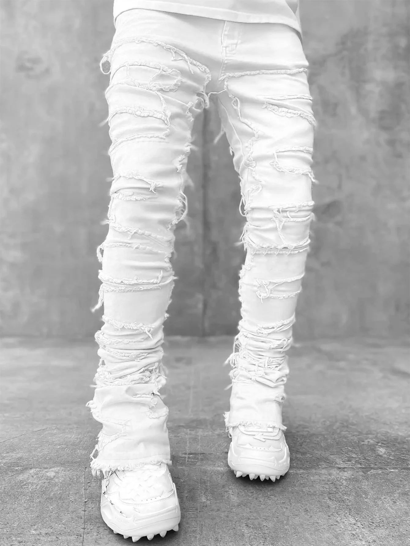 Nuevos pantalones vaqueros de moda para hombre, pantalones de trabajo, ropa de trabajo de moda europea y americana, pantalones acampanados en capas de mezclilla con retales elásticos, S-XXL