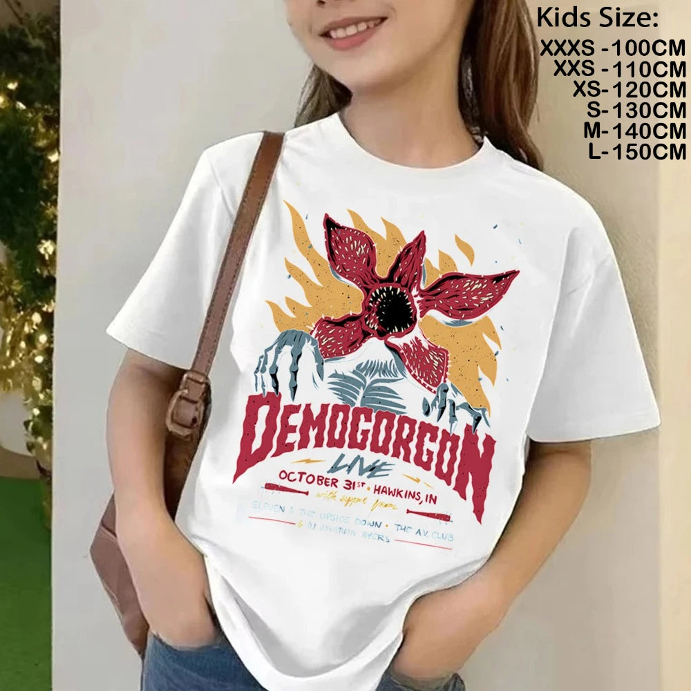 Camiseta Running Up That Hill para niños, camiseta de manga corta The Demogorgon para niños, camisetas informales holgadas con estampado con dibujo para niñas y niños