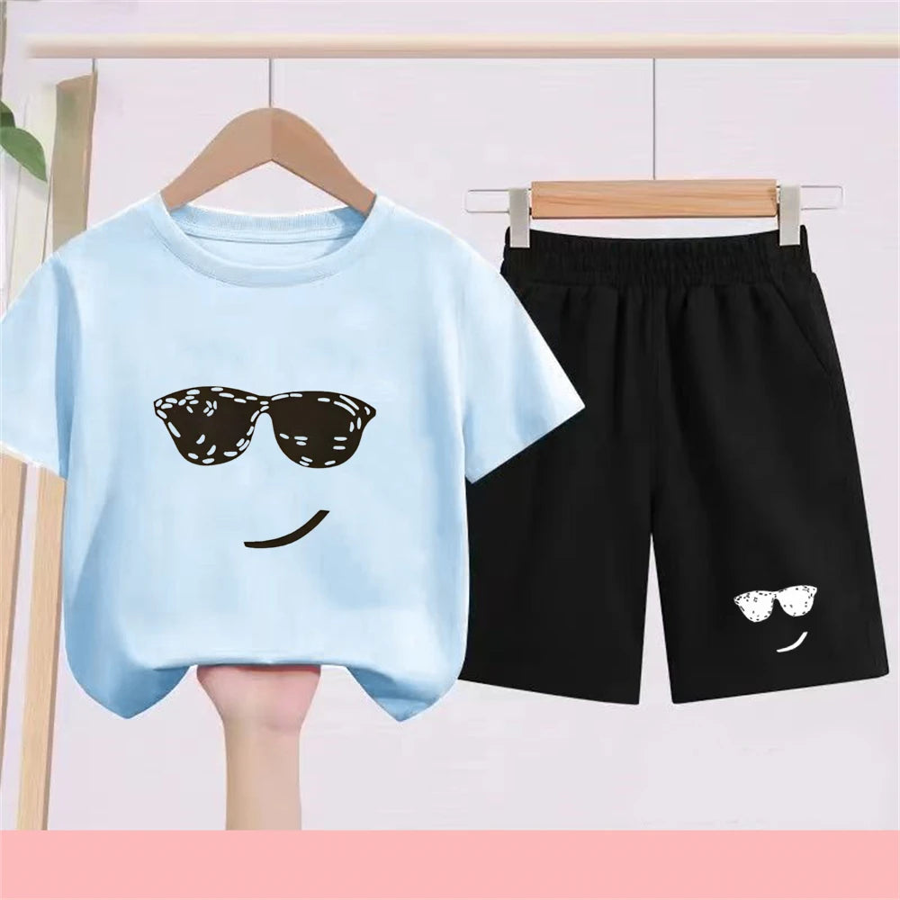 Camiseta de verano para niños de 3 a 12 años, conjunto de camiseta blanca y pantalones cortos, 2 uds., conjunto fresco y refrescante de manga corta con estampado para niños