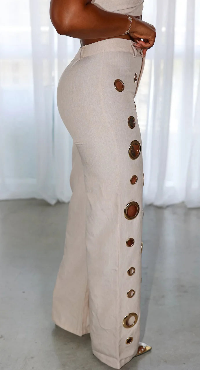 CM.YAYA-Conjunto de dos piezas para mujer, Top sin mangas y pantalones de pierna ancha, traje calado con agujeros, chándal de calle Sexy de verano