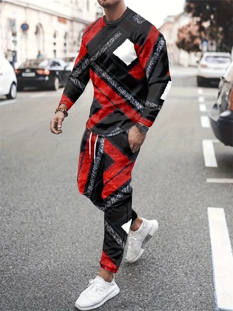 Camiseta de manga larga para hombre, conjuntos de pantalones informales para todos los días, con estampado de los indios africanos, a la moda, primavera y otoño