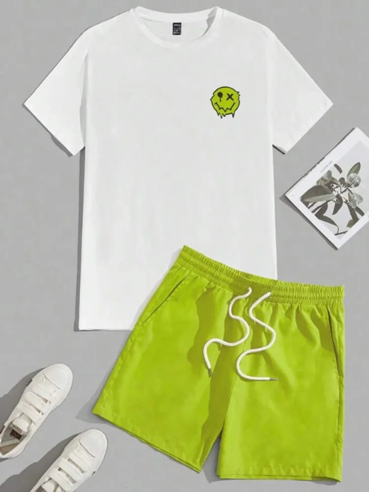 2025 nuevo conjunto de pantalones cortos de manga corta para hombre de verano, pantalones cortos de playa al aire libre para hombre, conjunto de 2 piezas, estampado 3D