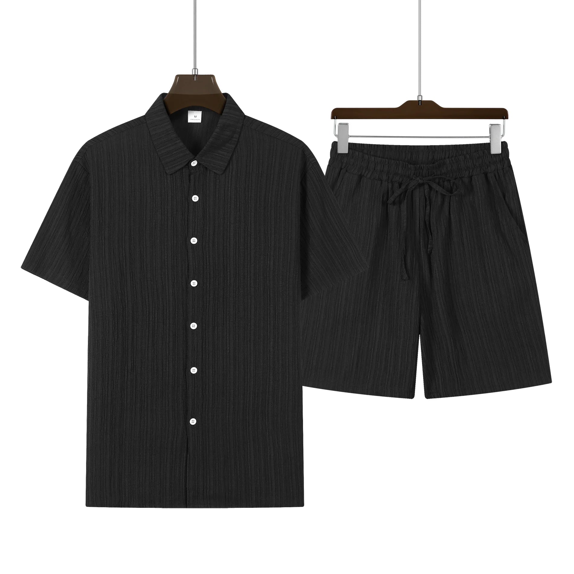 Traje de playa a la moda para hombre, camisa informal para deportes al aire libre, pantalones cortos holgados de manga corta de color sólido, 2 piezas, nuevo estilo, verano, 2024