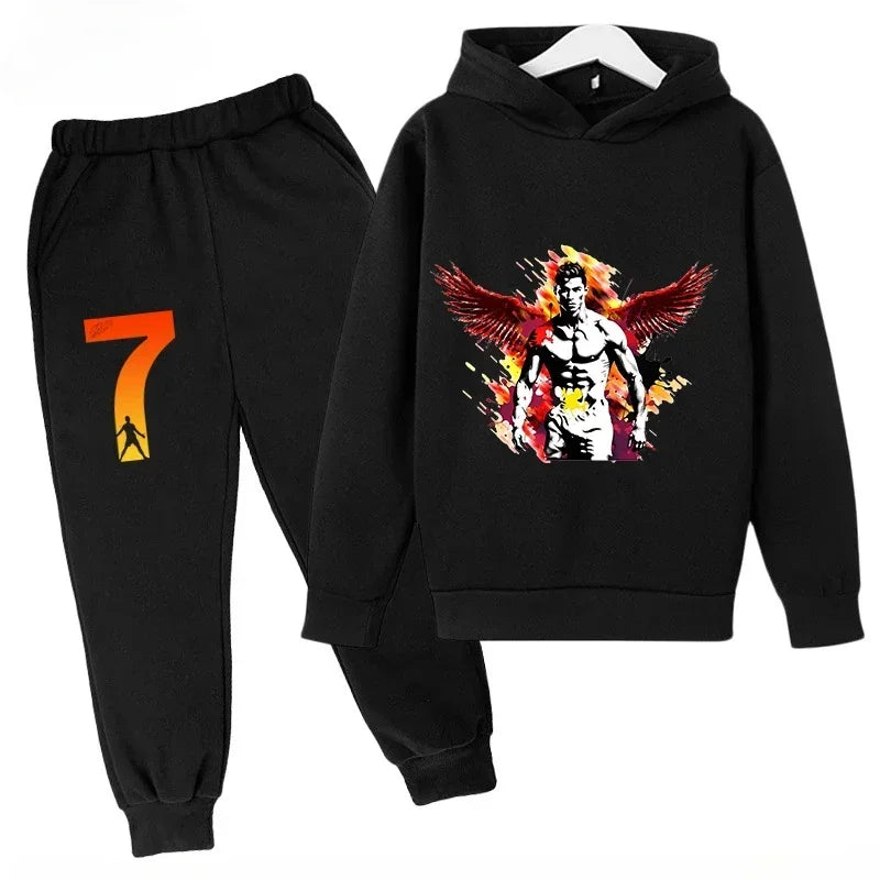 Chándal de Secado Rápido CR7 para Niños de 7 a 13 Años, Ronaldo 7 #   Conjunto Deportivo Estampado, Ropa Deportiva Transpirable, Ropa Infantil de Boutique