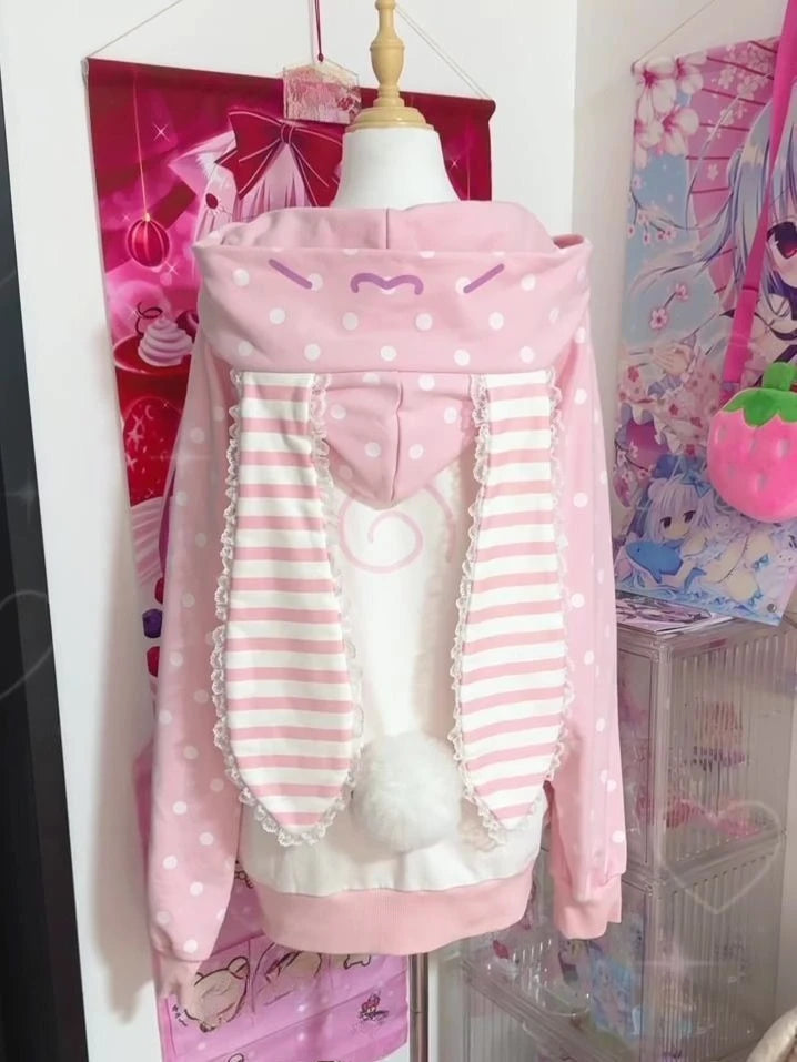 Sudadera Kawaii japonesa de manga larga para mujer, sudaderas informales con subcultura, abrigo con estampado de remaches, ropa elegante de estilo dulce y bonito para mujer