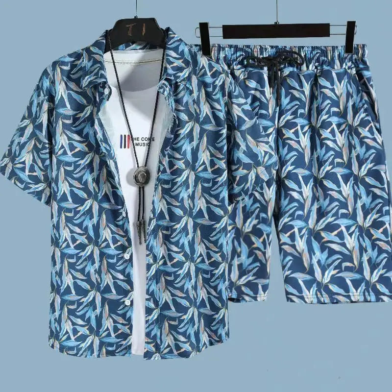Conjunto Hawaiano 3D Hombre | Camisa Árbol de Coco + Pantalón Corto Playa