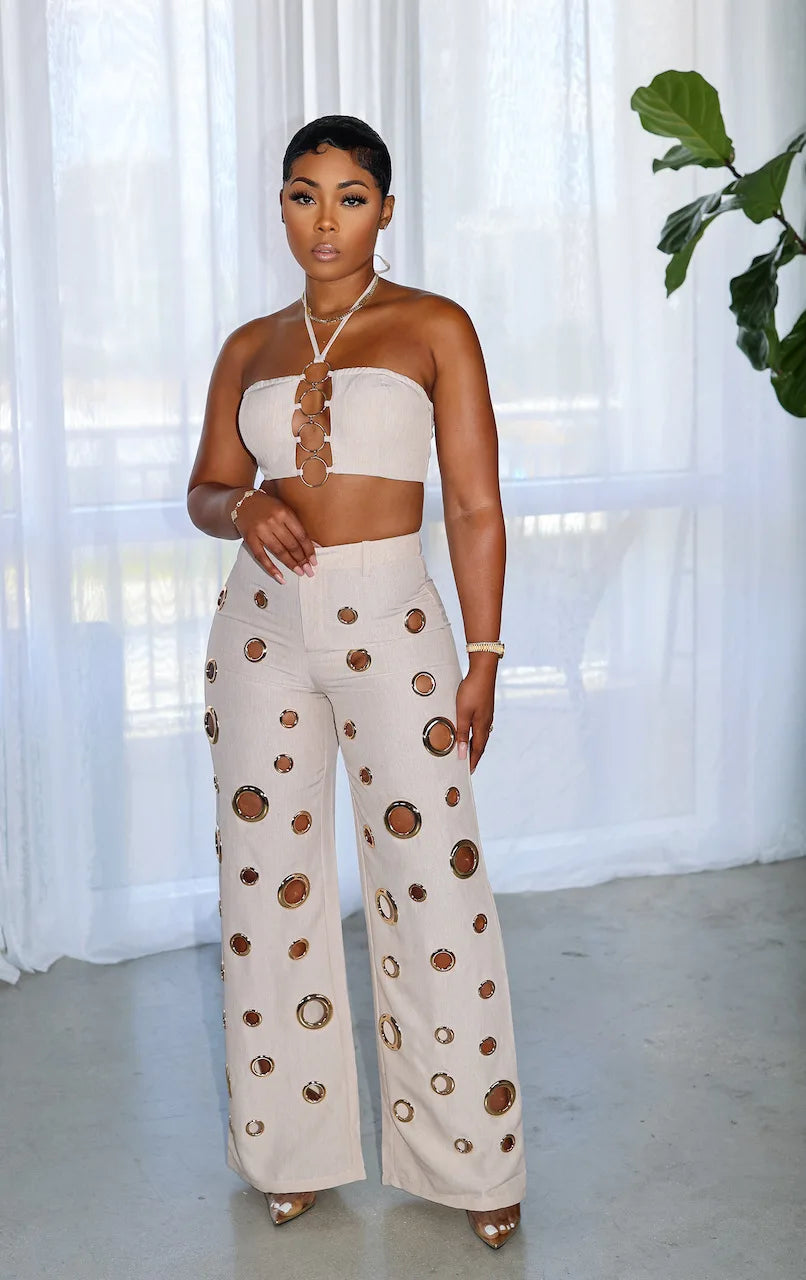 CM.YAYA-Conjunto de dos piezas para mujer, Top sin mangas y pantalones de pierna ancha, traje calado con agujeros, chándal de calle Sexy de verano