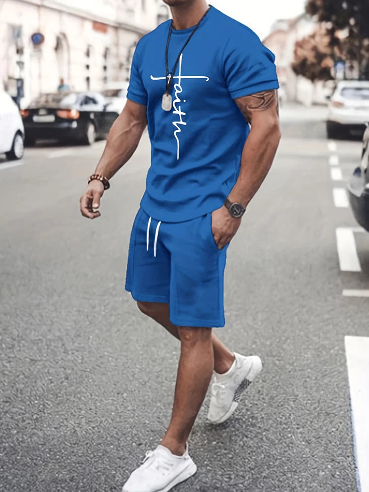 Camisetas de verano al aire libre de moda de calle para hombre Casual diario pantalones cortos deportivos para Hombre Camisetas y conjuntos de pantalones cortos con cordón para hombre