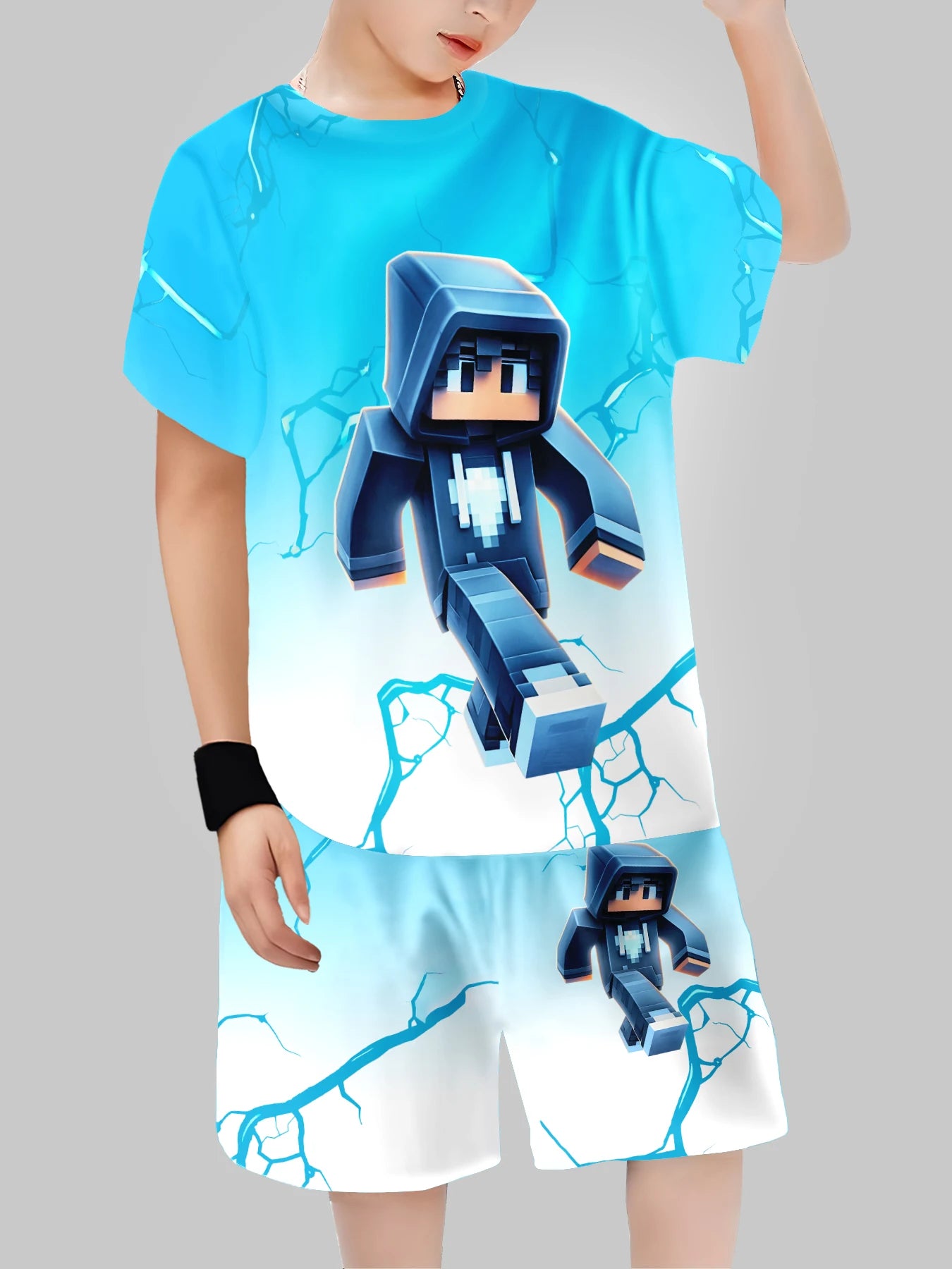 Nuevo bloque hombre Impresión Digital ropa transfronteriza para niños pantalón corto Casual Camiseta de manga ropa para niños