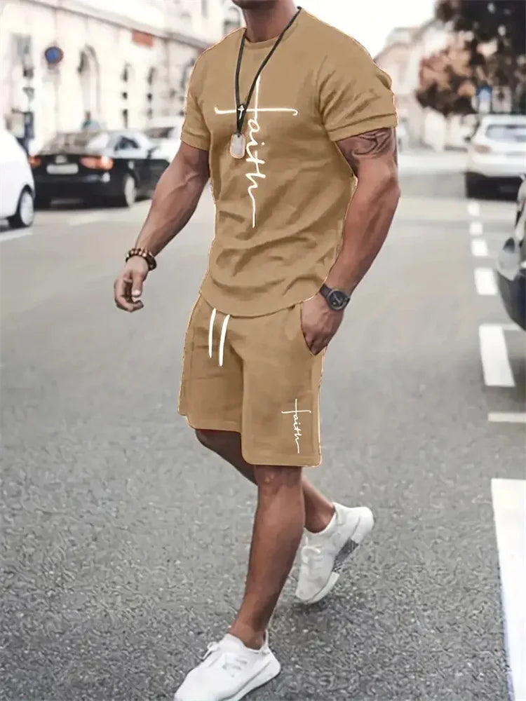 Conjunto Deportivo Hombre 2 Piezas | Camiseta + Pantalón Corto Estampado Playa