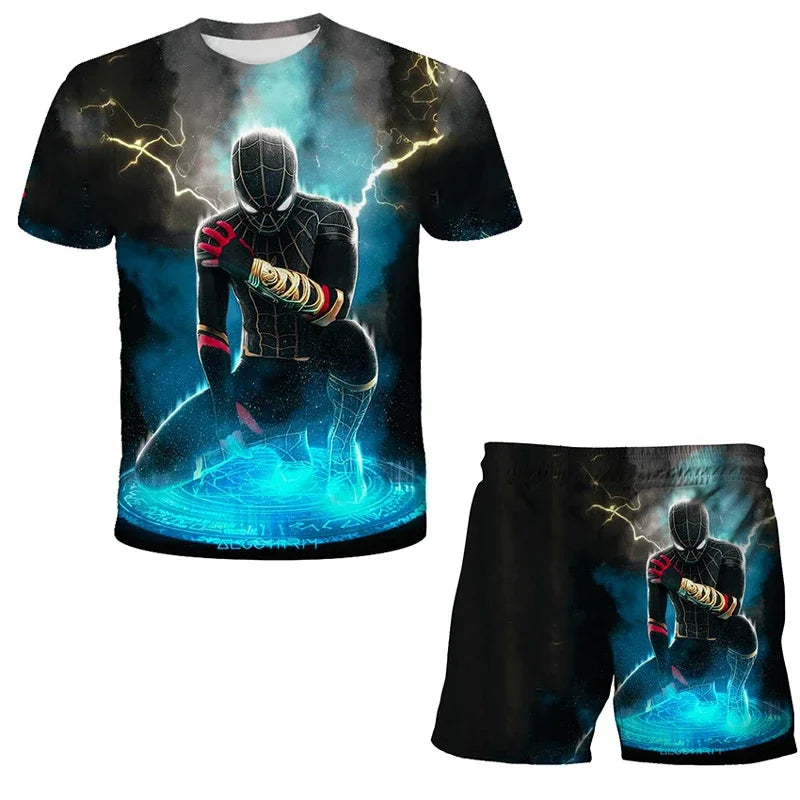 Conjunto de 2 piezas de camiseta y pantalones cortos transpirables para niños, diseño de Spider-Man, Marvel, Hulk, Iron Man, Spiderman