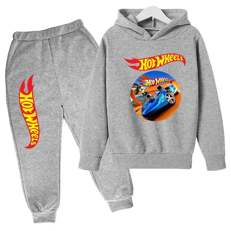 Ropa para niños Hot Wheels juego de coches Abrigo con capucha estampado 3-12 años niños niñas niño Top + Pantalones sudadera de moda ropa deportiva Casual