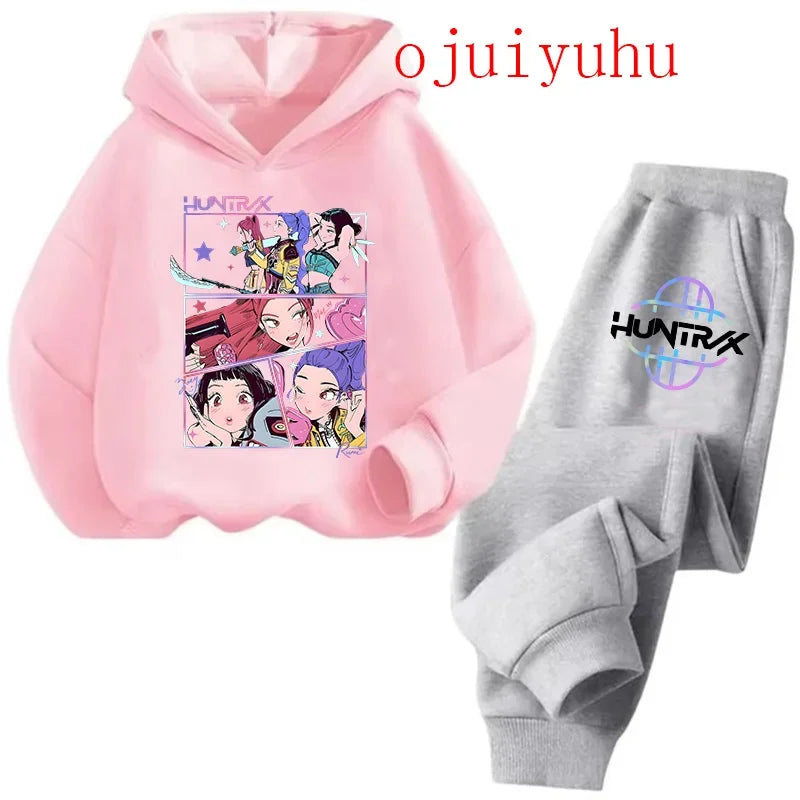 Kpop Demon Hunters Kawaii Jersey sudadera Anime Trucksuit dibujos animados niñas niño niños ropa conjuntos unisex sudaderas con capucha para niños