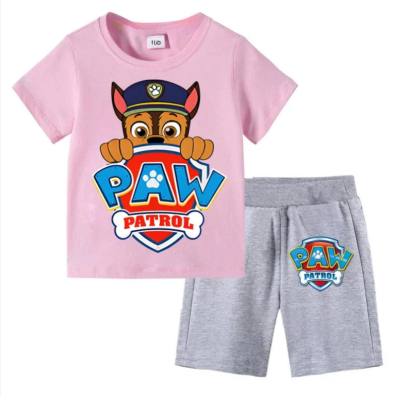 Conjunto de Patrulla Canina para niños, camiseta de manga corta, Top + pantalones cortos, trajes de 2 piezas, traje de dibujos animados para niños de 3 a 8 años, ropa para niños para verano