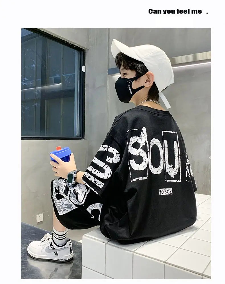 Conjunto de ropa deportiva informal para niños, camisetas de 2 piezas y pantalones, trajes de 3 a 14 años, estilo Hip Hop, moda de verano