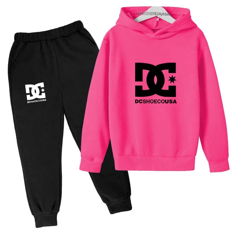 Niños primavera otoño Casual estampado Simple 2 uds Sudadera con capucha + Pantalones chándales trajes de tendencia conjuntos de ropa para niños y niñas de 2 a 13 años
